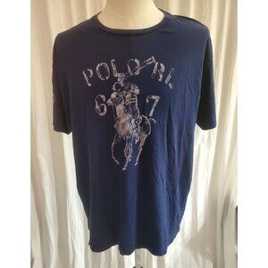 Polo Ralph Lauren Mens Distressed T-Shirt Big Pony Graphic Print Size XL Blue